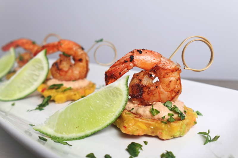 Shrimp on Corn Cakes