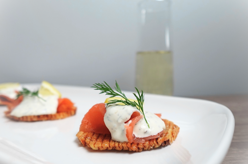 Smoked Salmon on Waffle Cut Potato Chips